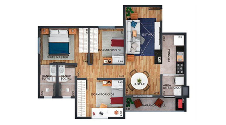 Apto de 3 Dorm