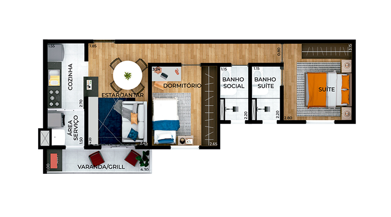 Apto de 2 Dorm