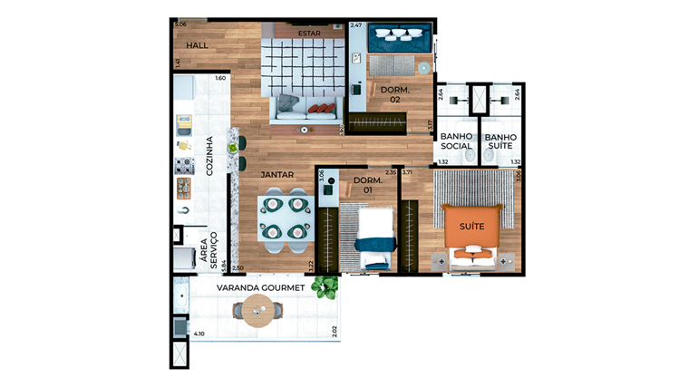 Apto de 2 Dorm